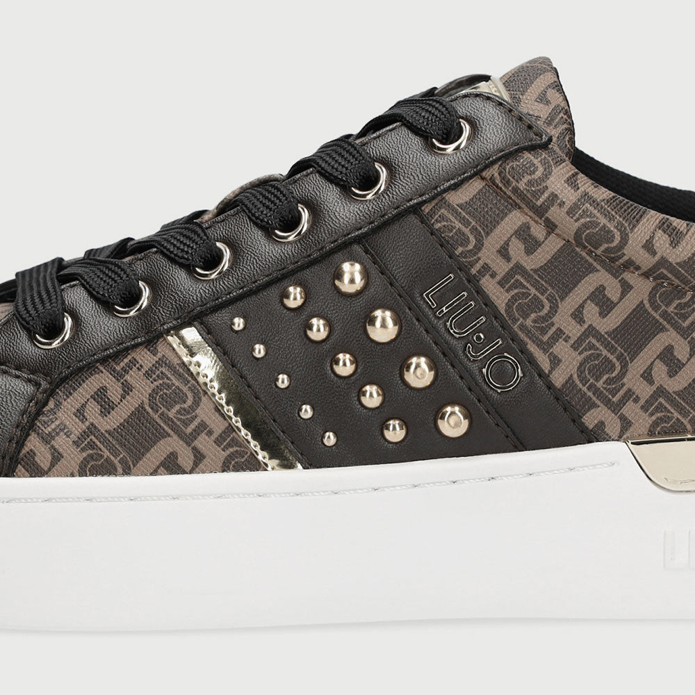Scarpe Donna LIU JO Sneakers Monagram con Borchie Marrone