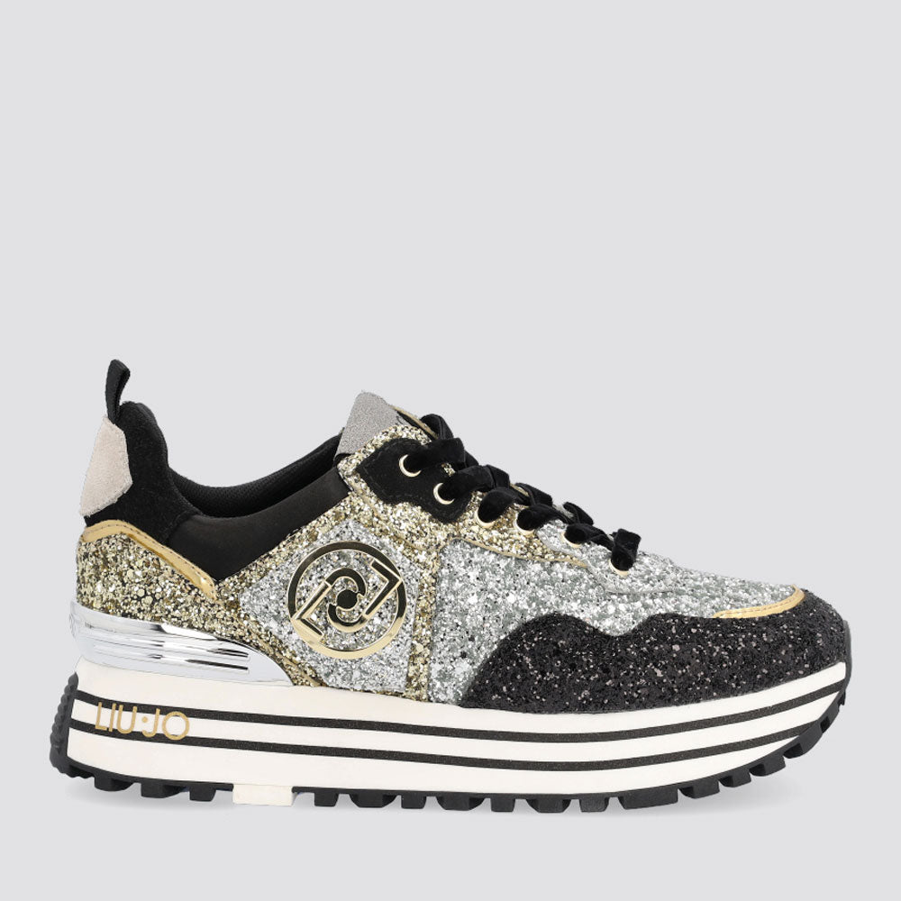 Scarpe Donna LIU JO Sneakers Platform con Glitter colore Nero Oro
