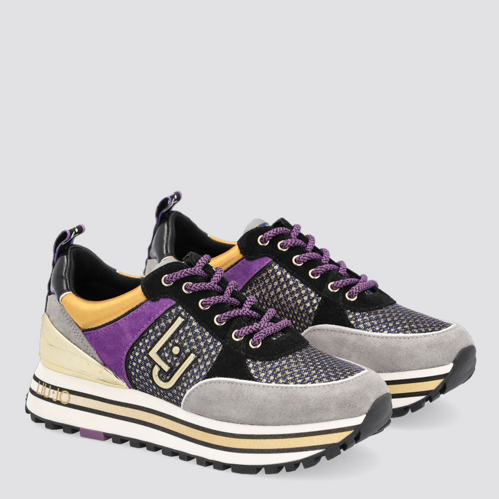 Scarpe Donna LIU JO Sneakers Platform in Suede e Tessuto colore Grigio Nero e Viola