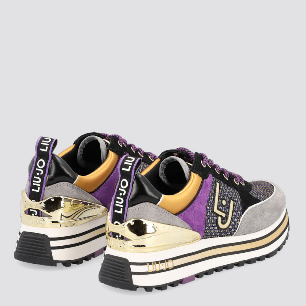 Scarpe Donna LIU JO Sneakers Platform in Suede e Tessuto colore Grigio Nero e Viola