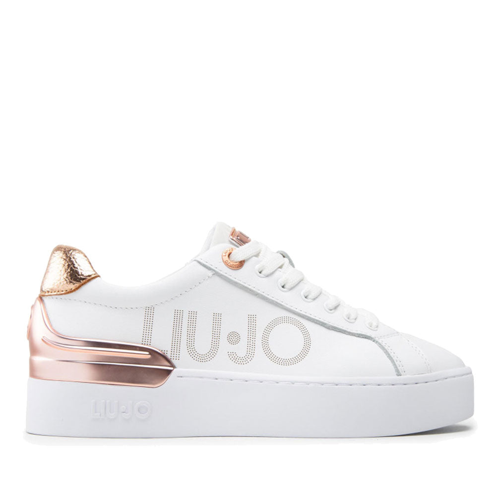 Scarpe Donna LIU JO Sneakers Silvia 65 in Pelle Bianca e Rose Gold
