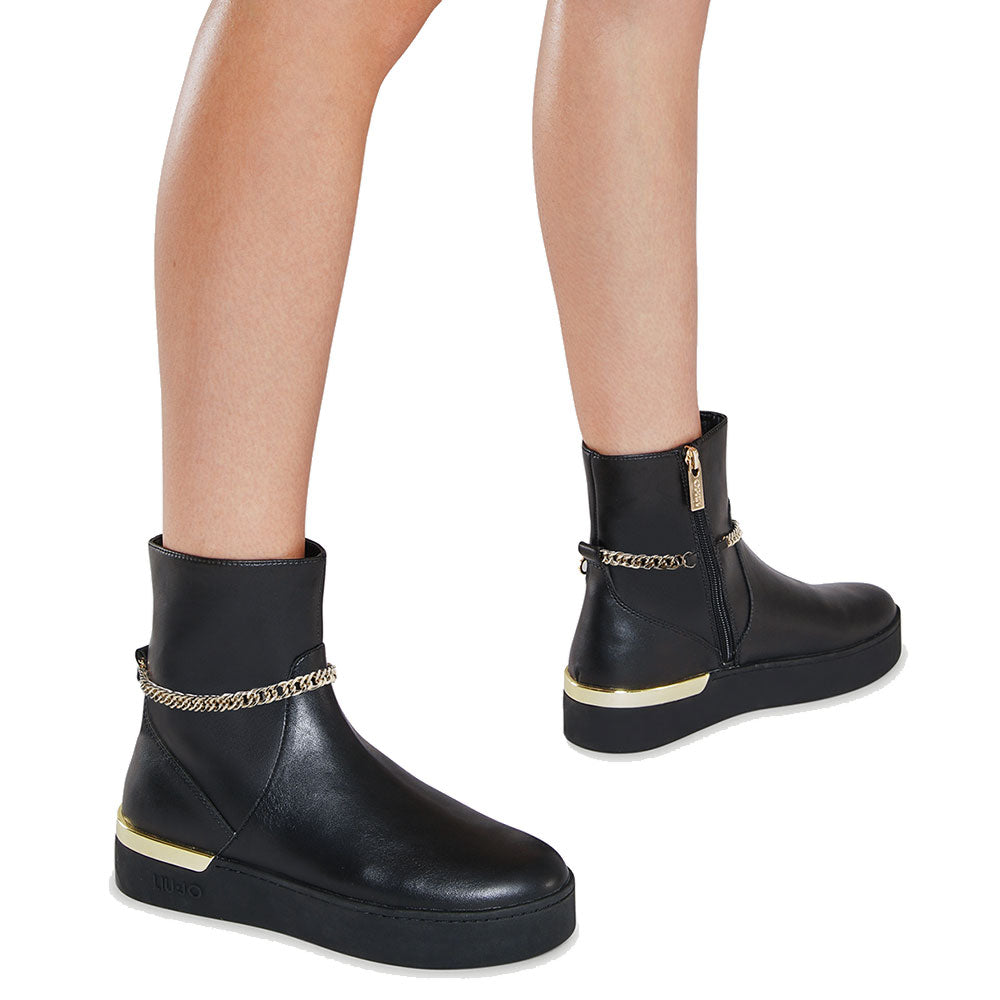 Scarpe Donna LIU JO Stivaletti Silvia 76 Nero con Catena Gioiello
