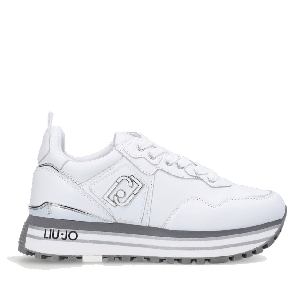 Liu Jo Sneaker Donna Pelle Bianca Modello Nettie 01: Scarpe Con Stringhe E Plateau Primavera Estate - 4