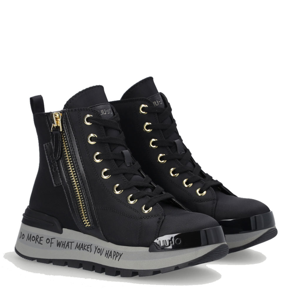 Scarpe Donna LIU JO Sneakers Alte Amazing 03 in Nylon e Eco Fur Nero