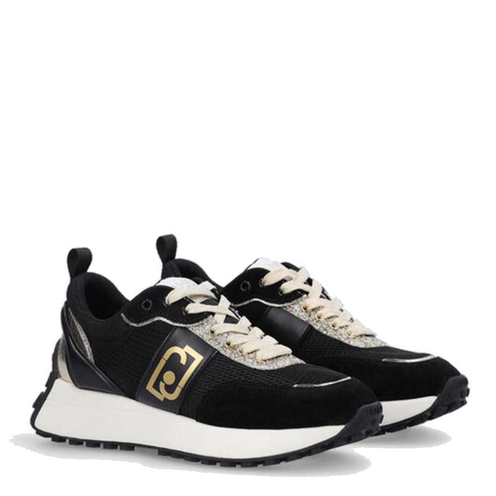 Scarpe Donna LIU JO Sneakers Lolo 06 in Mesh e Suede colore Black e Light Gold