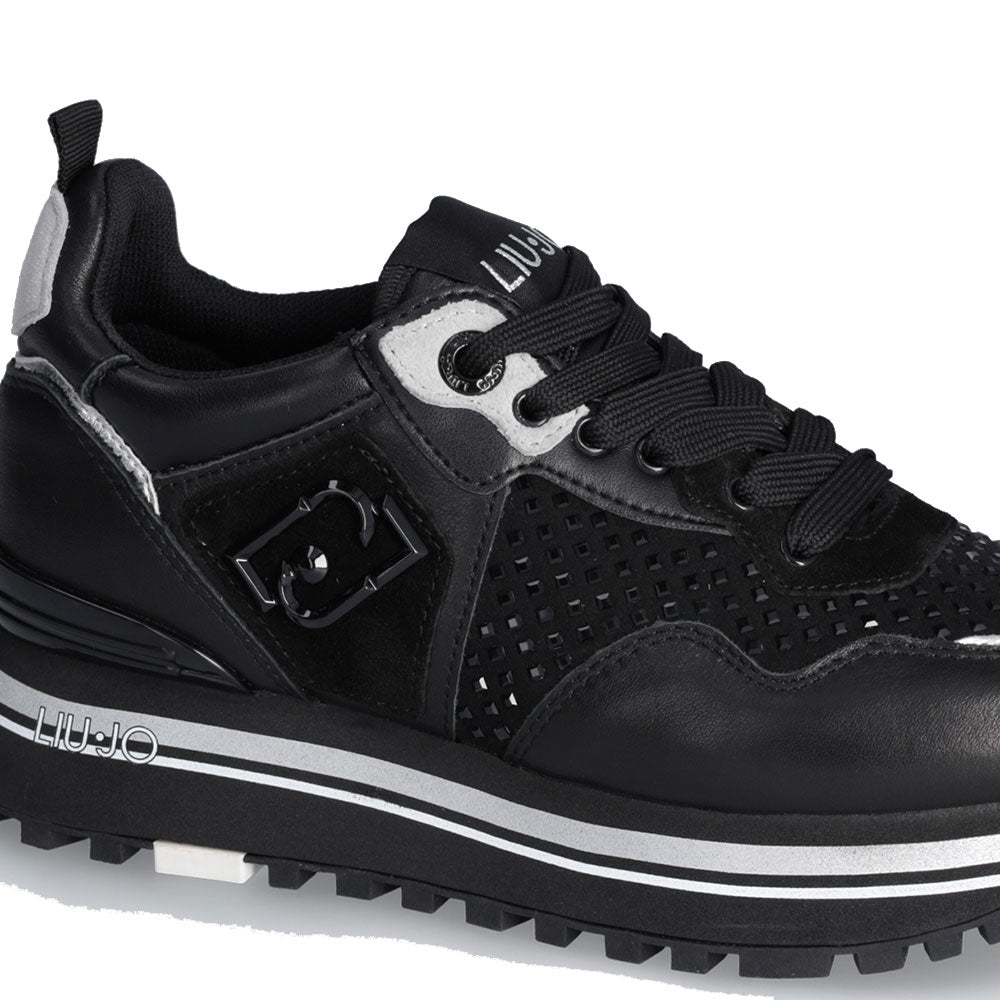Scarpe Donna LIU JO Maxi Wonder 01 Sneakers Platform in Pelle Nera con Strass