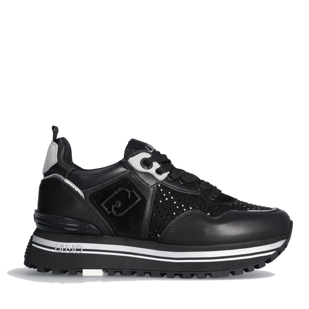 Scarpe Donna LIU JO Maxi Wonder 01 Sneakers Platform in Pelle Nera con Strass