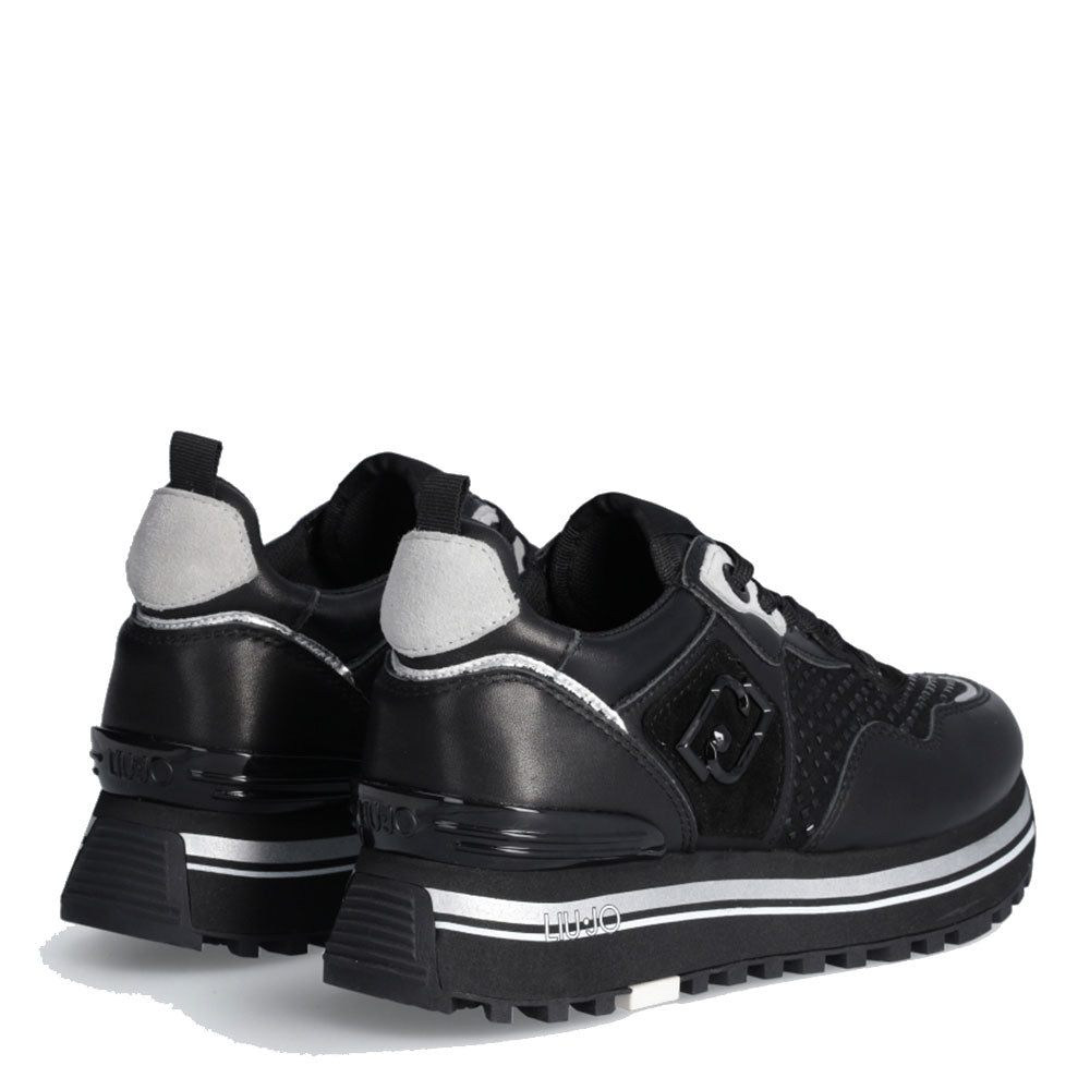 Scarpe Donna LIU JO Maxi Wonder 01 Sneakers Platform in Pelle Nera con Strass