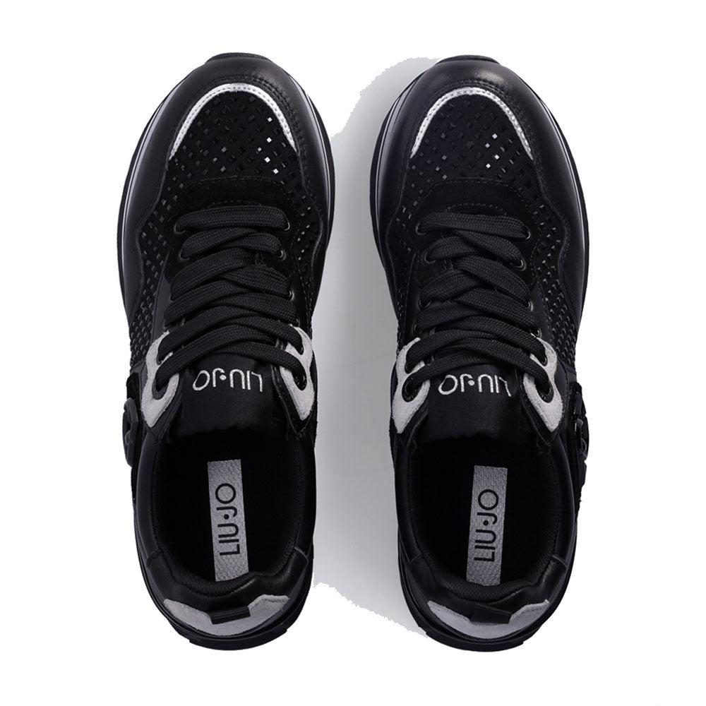 Scarpe Donna LIU JO Maxi Wonder 01 Sneakers Platform in Pelle Nera con Strass