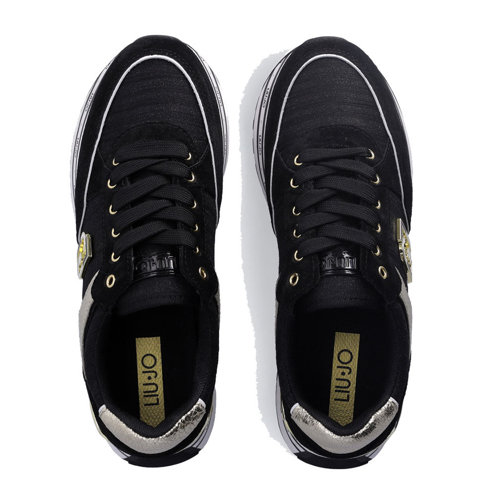 Scarpe Donna LIU JO Maxi Wonder 20 Sneakers Platform in Suede e Crackle Nero e Oro