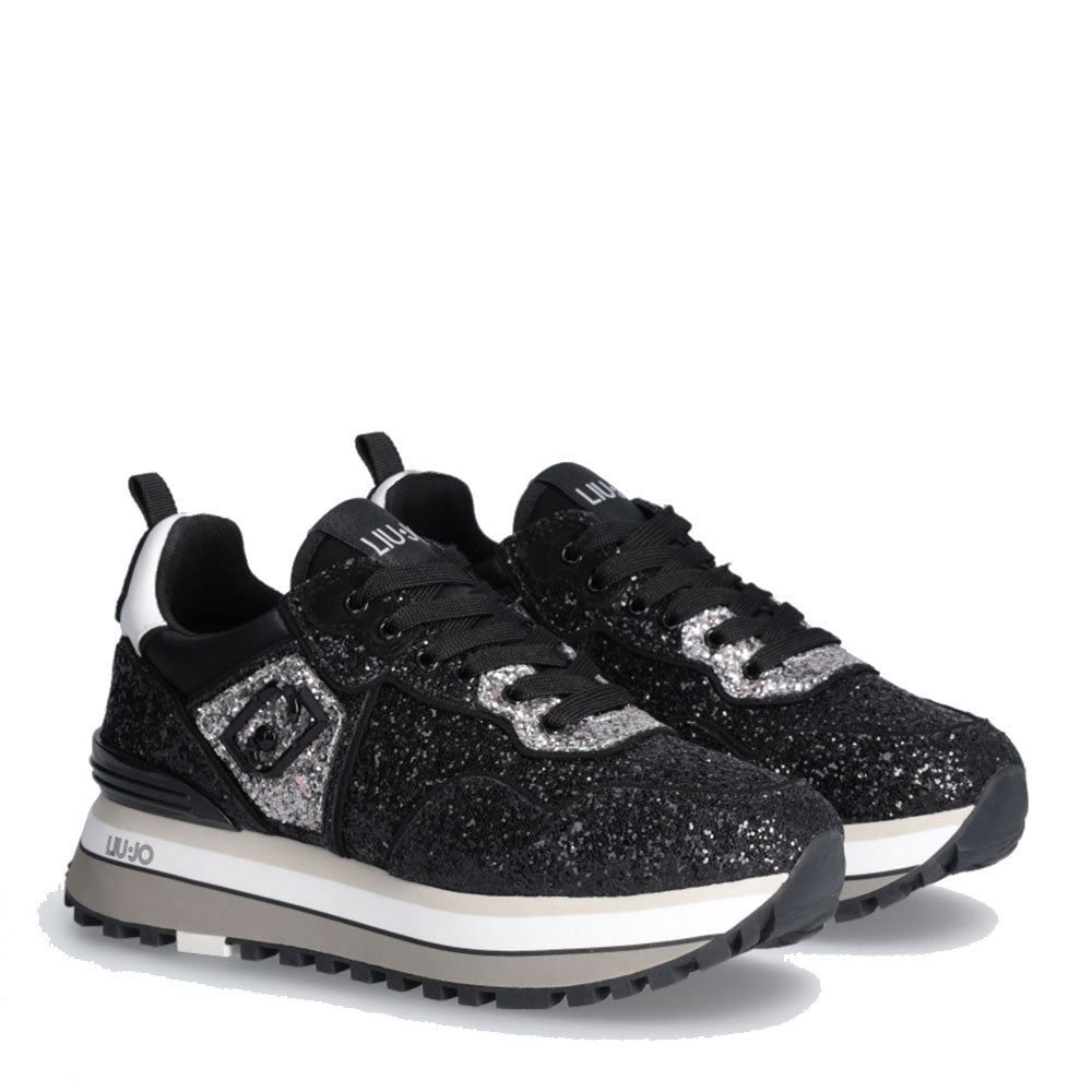 Scarpe Donna LIU JO Maxi Wonder 24 Sneakers Platform con Glitter All Over colore Nero