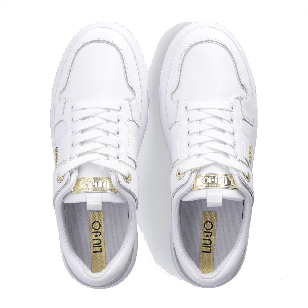 Scarpe Donna LIU JO Cleo 10 Sneakers Platform in Pelle Bianca con Inserto Metallizzato