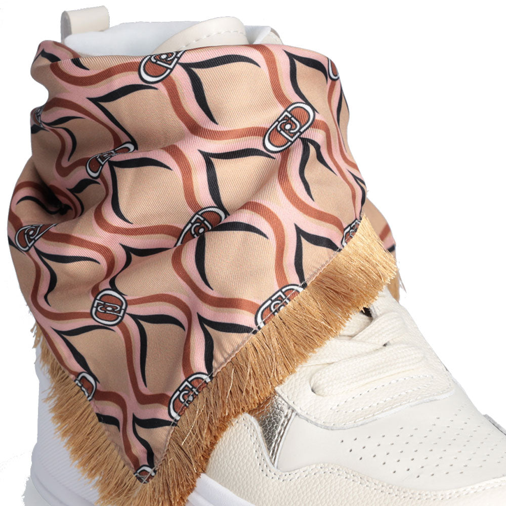 Scarpe Donna LIU JO Selma 02 Sneakers Platform in Pelle Bottalata Beige con Foulard