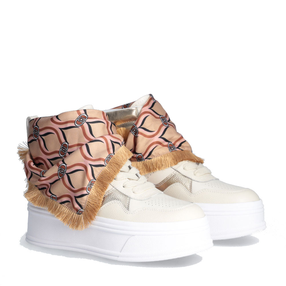 Scarpe Donna LIU JO Selma 02 Sneakers Platform in Pelle Bottalata Beige con Foulard