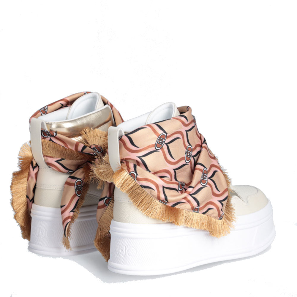 Scarpe Donna LIU JO Selma 02 Sneakers Platform in Pelle Bottalata Beige con Foulard
