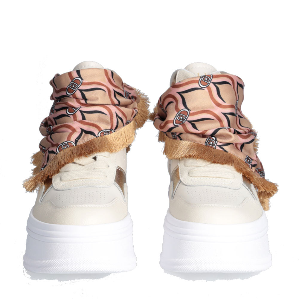 Scarpe Donna LIU JO Selma 02 Sneakers Platform in Pelle Bottalata Beige con Foulard