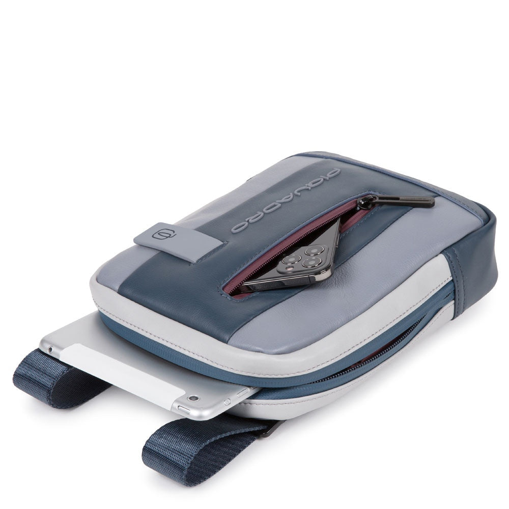 Borsello Piquadro a Tracolla in Pelle colore Grigio - Bordeaux con Porta iPad®mini - CA3084UB00 Linea Urban