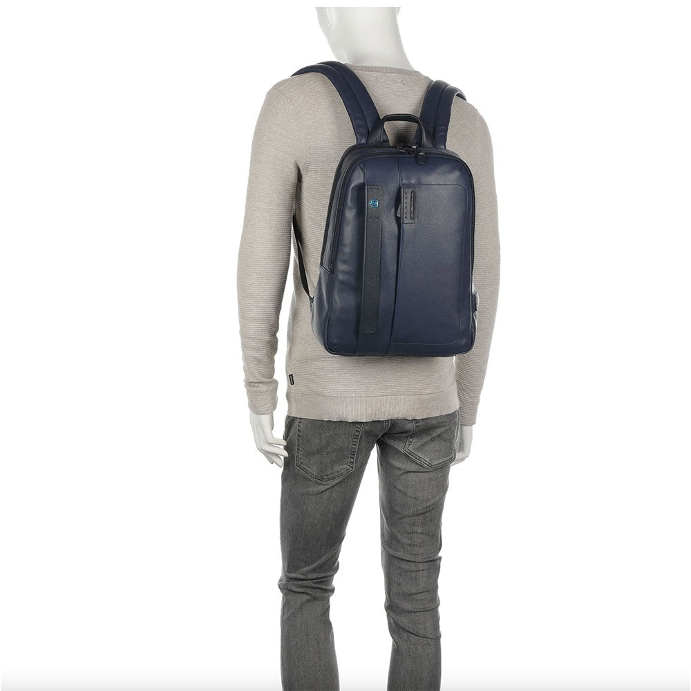 PIQUADRO Herren-Laptop-Rucksack 14 Zoll aus blauem Leder Pulse Line – CA3869P15