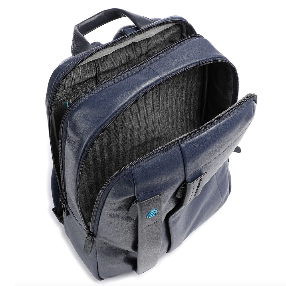 PIQUADRO Herren-Laptop-Rucksack 14 Zoll aus blauem Leder Pulse Line – CA3869P15