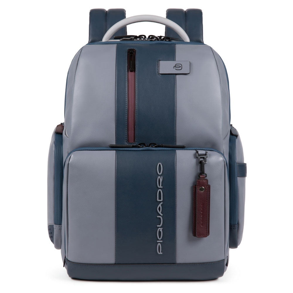 PIQUADRO Zaino Porta Pc 15,6" - linea Urban Pelle Grigio e Bordeaux CA4550UB00BM con Antifurto