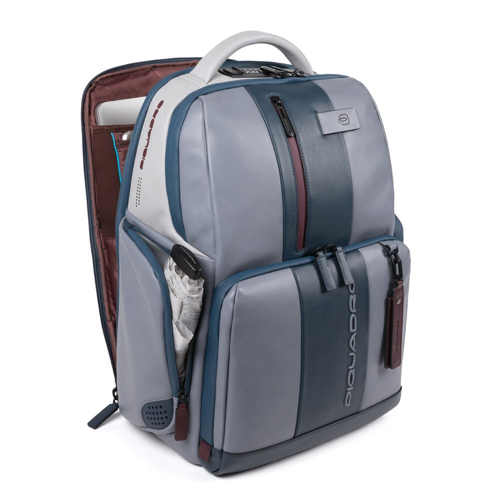 PIQUADRO Zaino Porta Pc 15,6" - linea Urban Pelle Grigio e Bordeaux CA4550UB00BM con Antifurto