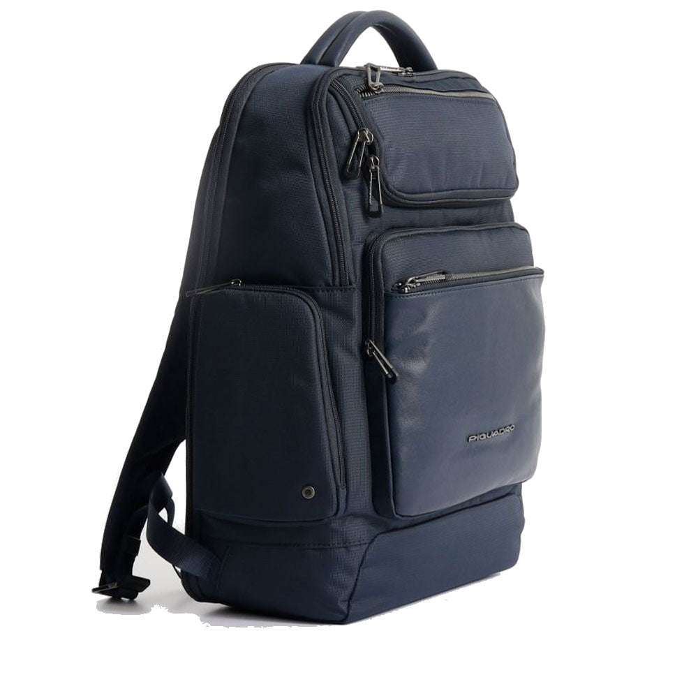 PIQUADRO Rucksack 15,6" PC-Halter Macbeth Collection Blaues Leder und Stoff - CA5317S115