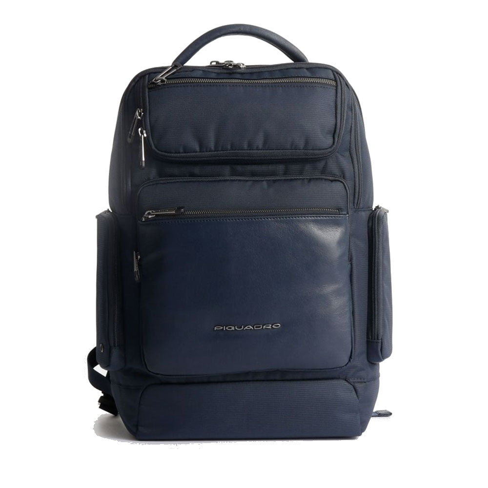 PIQUADRO Rucksack 15,6" PC-Halter Macbeth Collection Blaues Leder und Stoff - CA5317S115