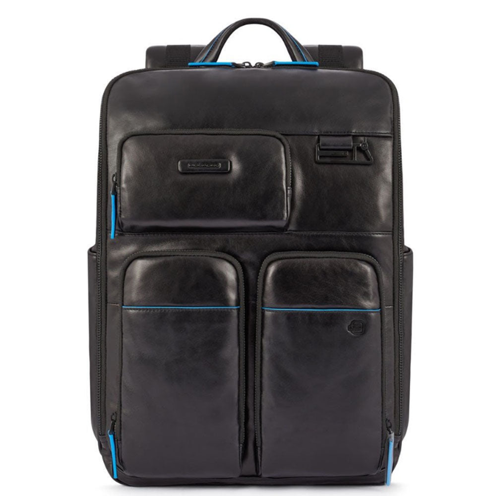 PIQUADRO Rucksack für 15,6-Zoll-PC und Tablet – CA5381B2V aus schwarzem Leder der B2V-Linie