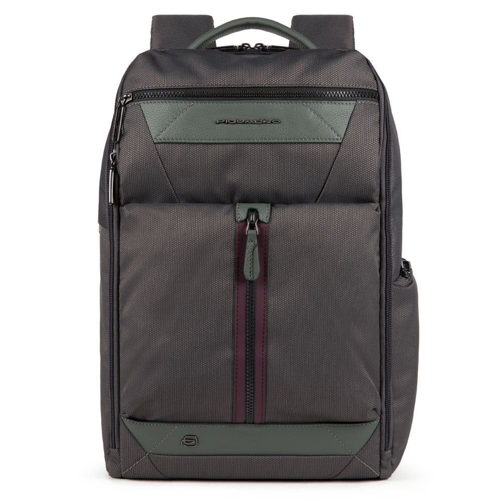 PIQUADRO Herrenrucksack aus militärgrünem Leder und Stoff für 14-Zoll-PC und iPad Trakai Line CA5524W109