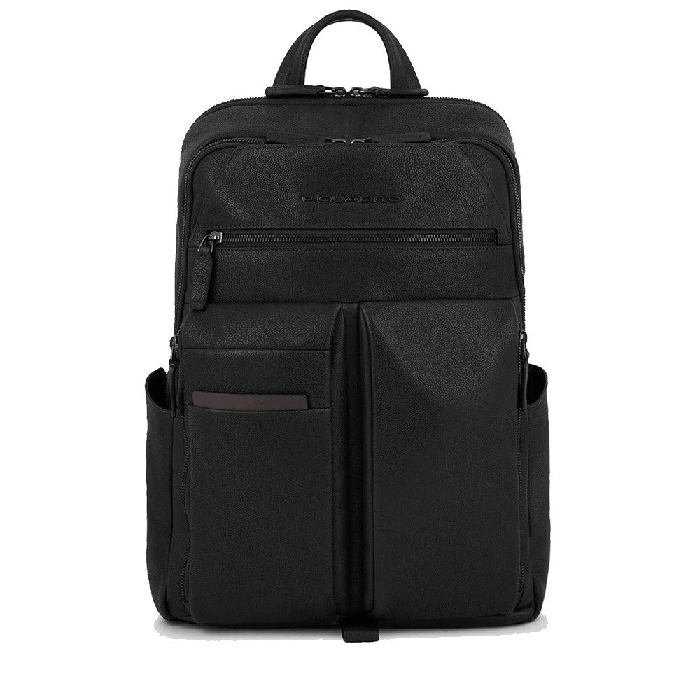 PIQUADRO Herrenrucksack aus schwarzem Leder der Paavo-Linie mit 14-Zoll-PC-Halter – CA6029S122