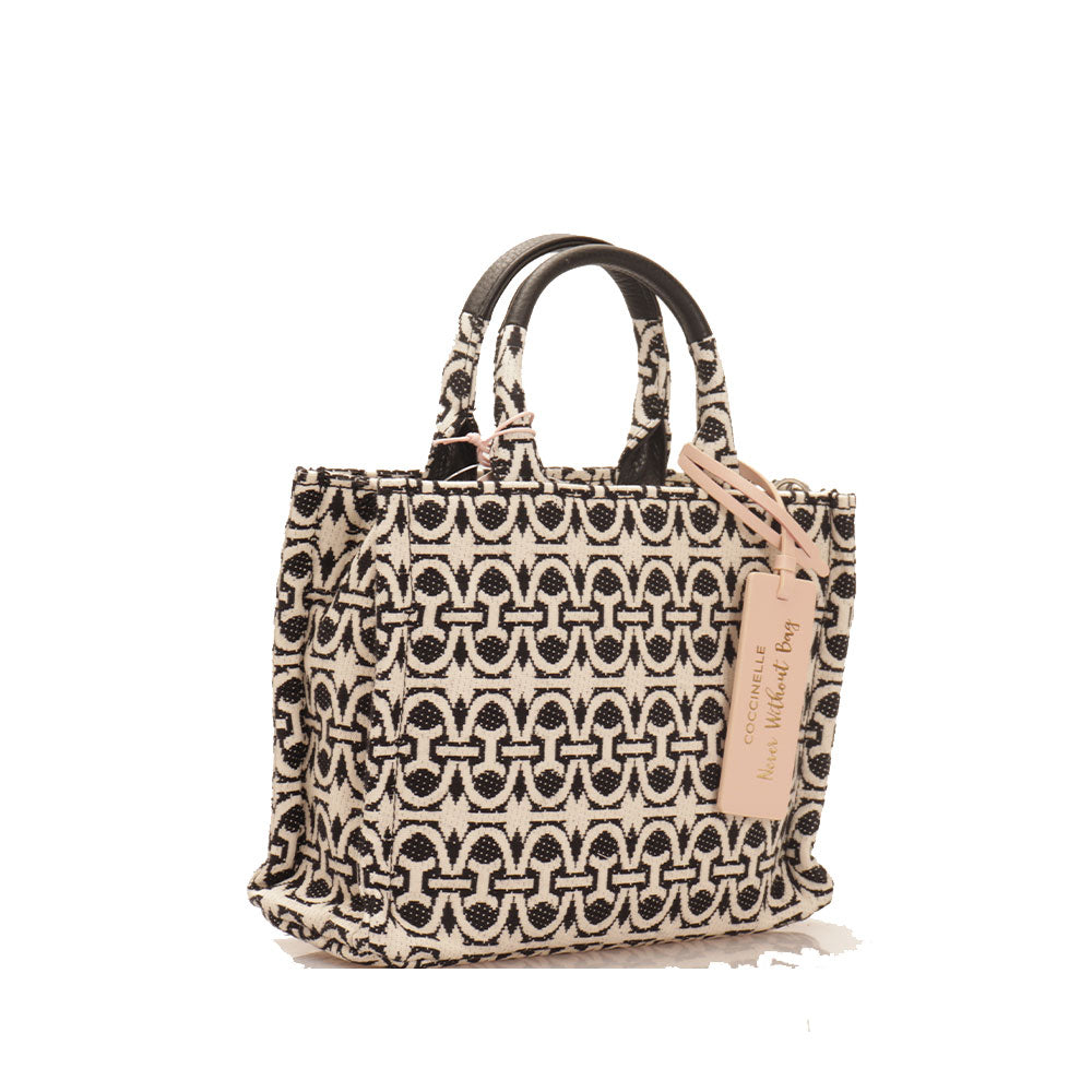 Borsa Donna a Mano COCCINELLE in Tessuto e Pelle Linea Never Without Bag Multi Noir Misura Piccola