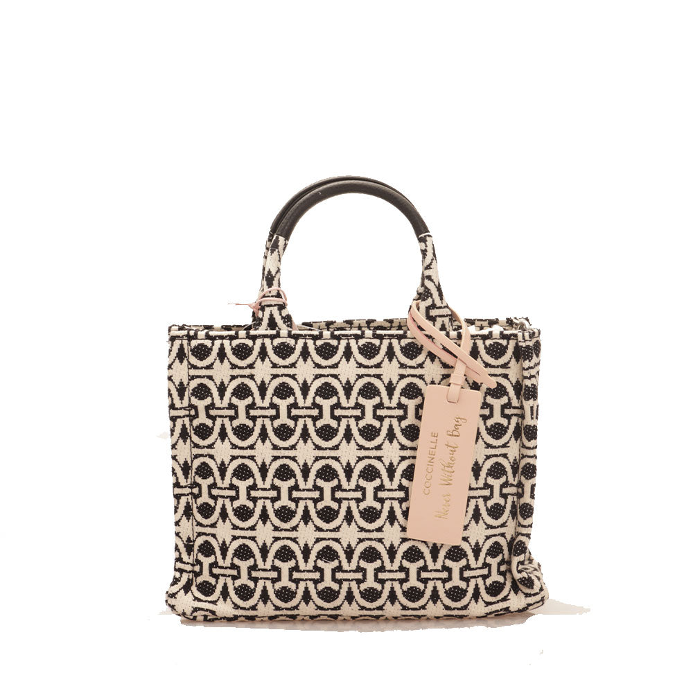 Borsa Donna a Mano COCCINELLE in Tessuto e Pelle Linea Never Without Bag Multi Noir Misura Piccola