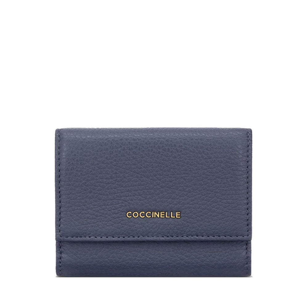 Portafoglio Donna Piccolo COCCINELLE in Pelle Colore Mirtillo Linea Metallic Soft