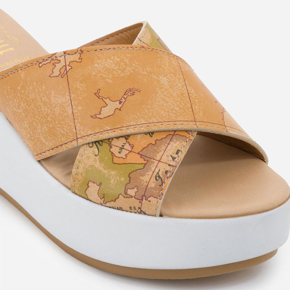 Scarpe Donna 1A Classe Alviero Martini Ciabatte Con Fasce Incrociate in Nappa Colore Bianco E336