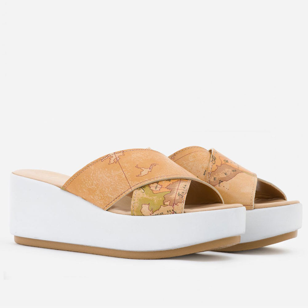 Scarpe Donna 1A Classe Alviero Martini Ciabatte Con Fasce Incrociate in Nappa Colore Bianco E336