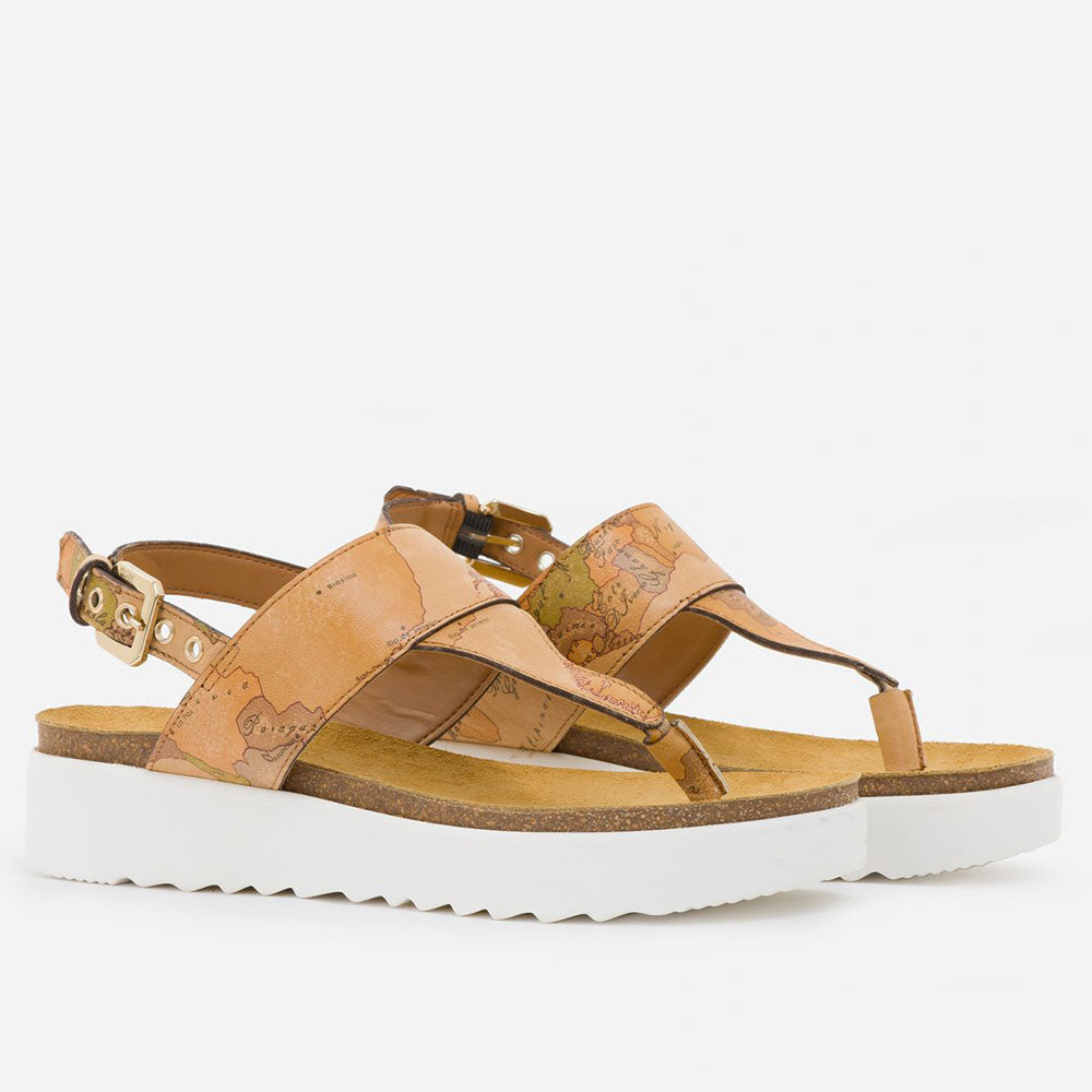 Scarpe Donna 1A Classe Alviero Martini Sandali Infradito Con Zeppa in Nappa stampa Geo Classic E359