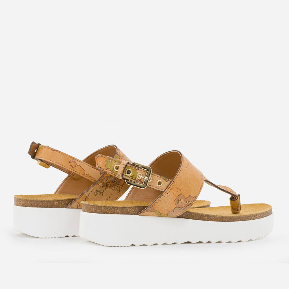 Scarpe Donna 1A Classe Alviero Martini Sandali Infradito Con Zeppa in Nappa stampa Geo Classic E359