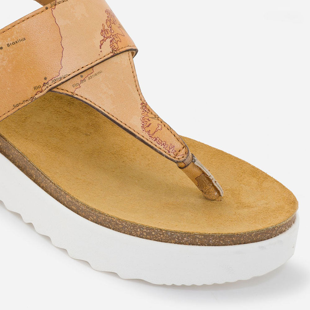 Scarpe Donna 1A Classe Alviero Martini Sandali Infradito Con Zeppa in Nappa stampa Geo Classic E359