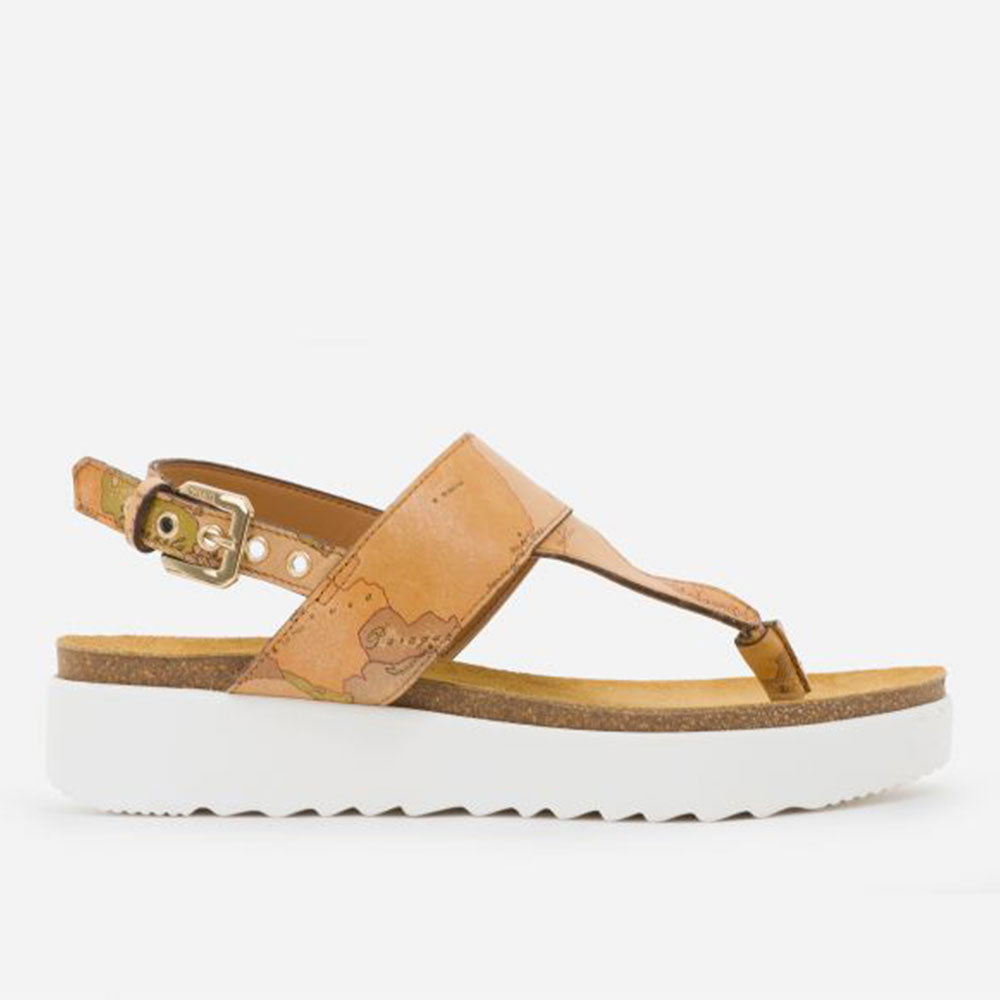 Scarpe Donna 1A Classe Alviero Martini Sandali Infradito Con Zeppa in Nappa stampa Geo Classic E359