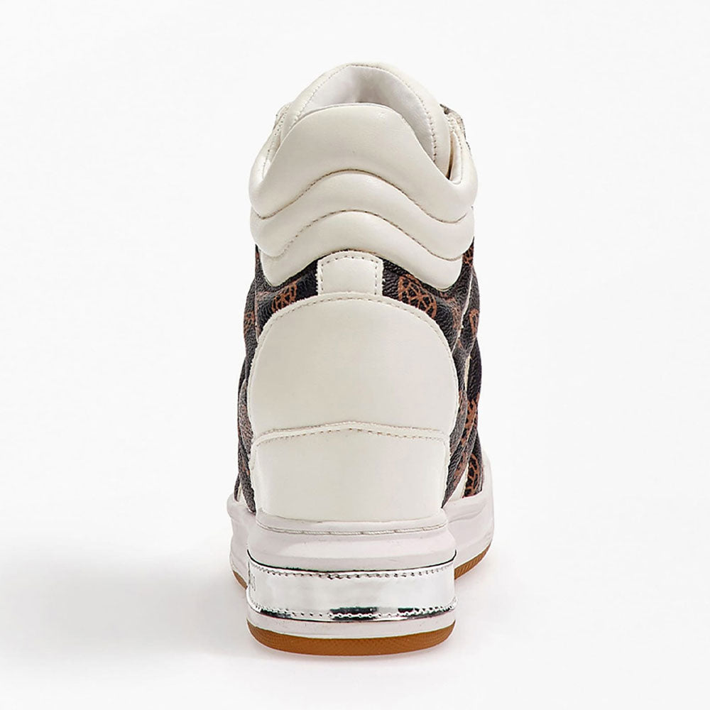 Sneakers Donna Alte con Zeppa Interna GUESS Colore White - Brown Linea Lisa