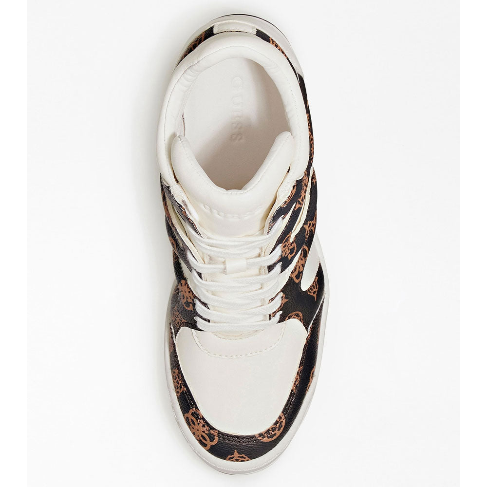 Sneakers Donna Alte con Zeppa Interna GUESS Colore White - Brown Linea Lisa