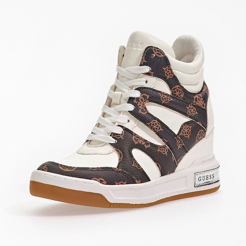 Sneakers Donna Alte con Zeppa Interna GUESS Colore White - Brown Linea Lisa