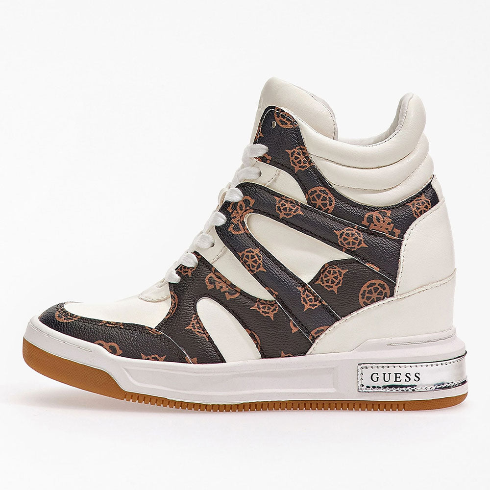 Sneakers Donna Alte con Zeppa Interna GUESS Colore White - Brown Linea Lisa