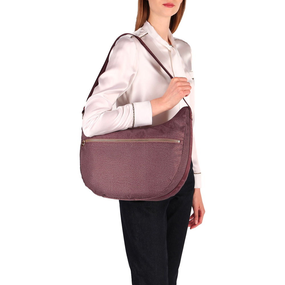 Borsa a Tracolla BORBONESE linea Luna Bag Medium linea Jet Op in Tessuto colore Bordeaux