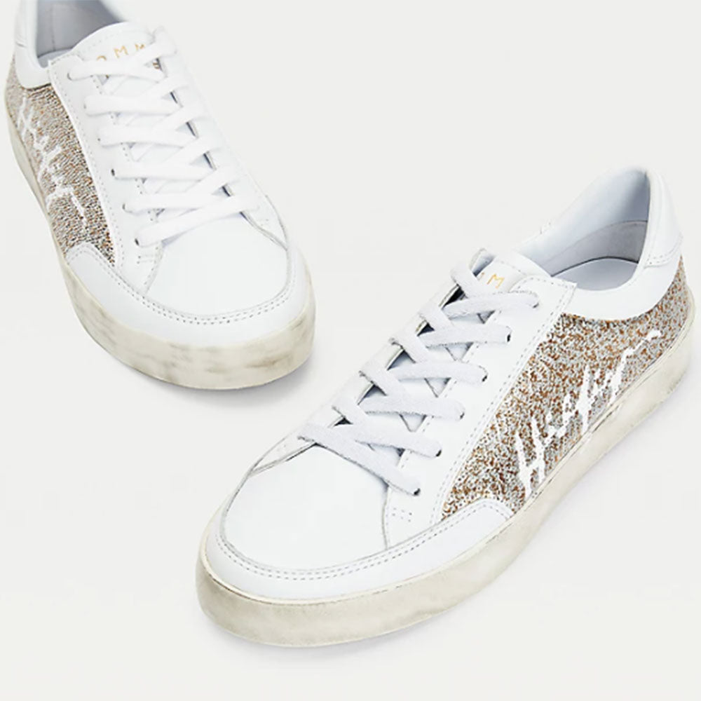Scarpe Donna TOMMY HILFIGER Sneakers in Pelle Bianca con Paillettes