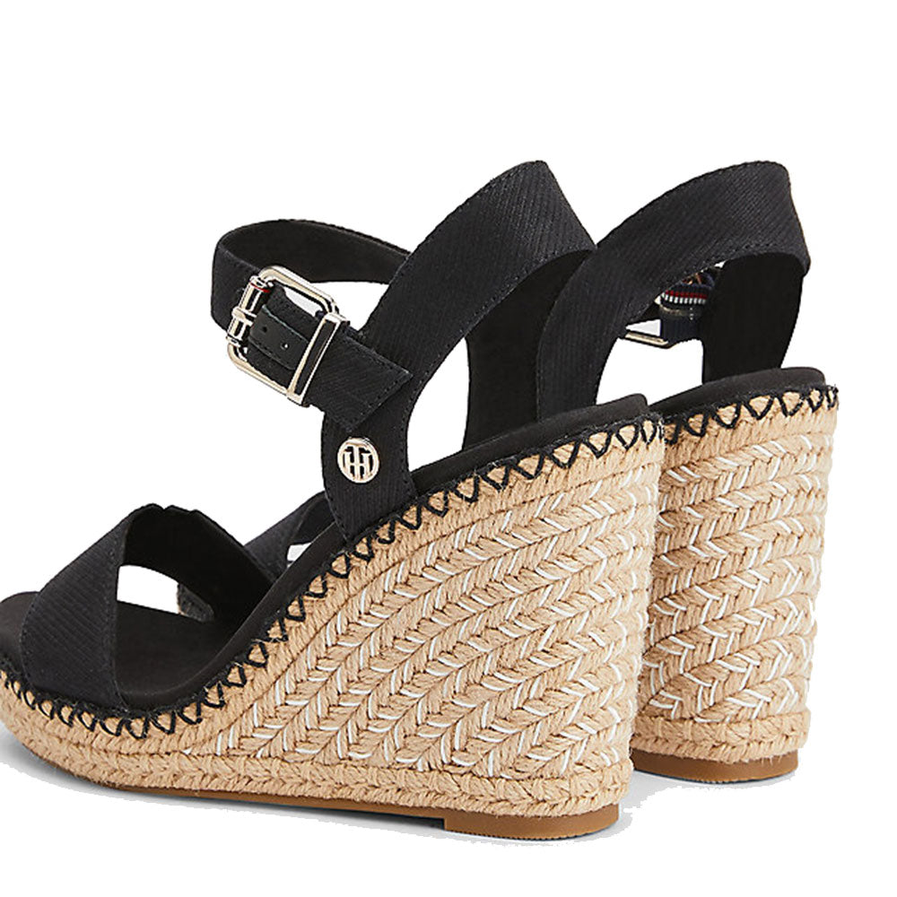 Sandali Donna Doppia Fascia TOMMY HILFIGER con Zeppa e Plateau Nero