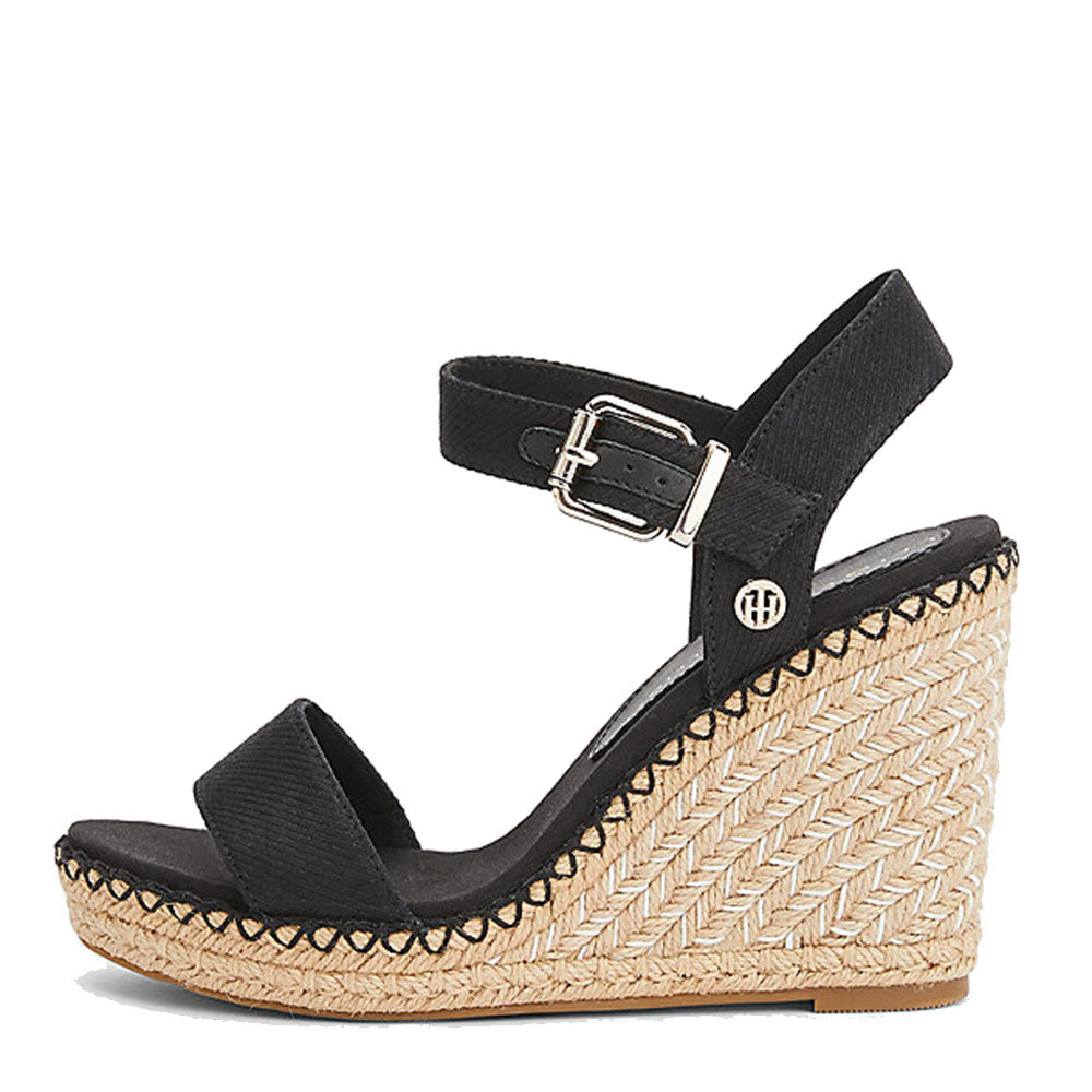 Sandali Donna Doppia Fascia TOMMY HILFIGER con Zeppa e Plateau Nero