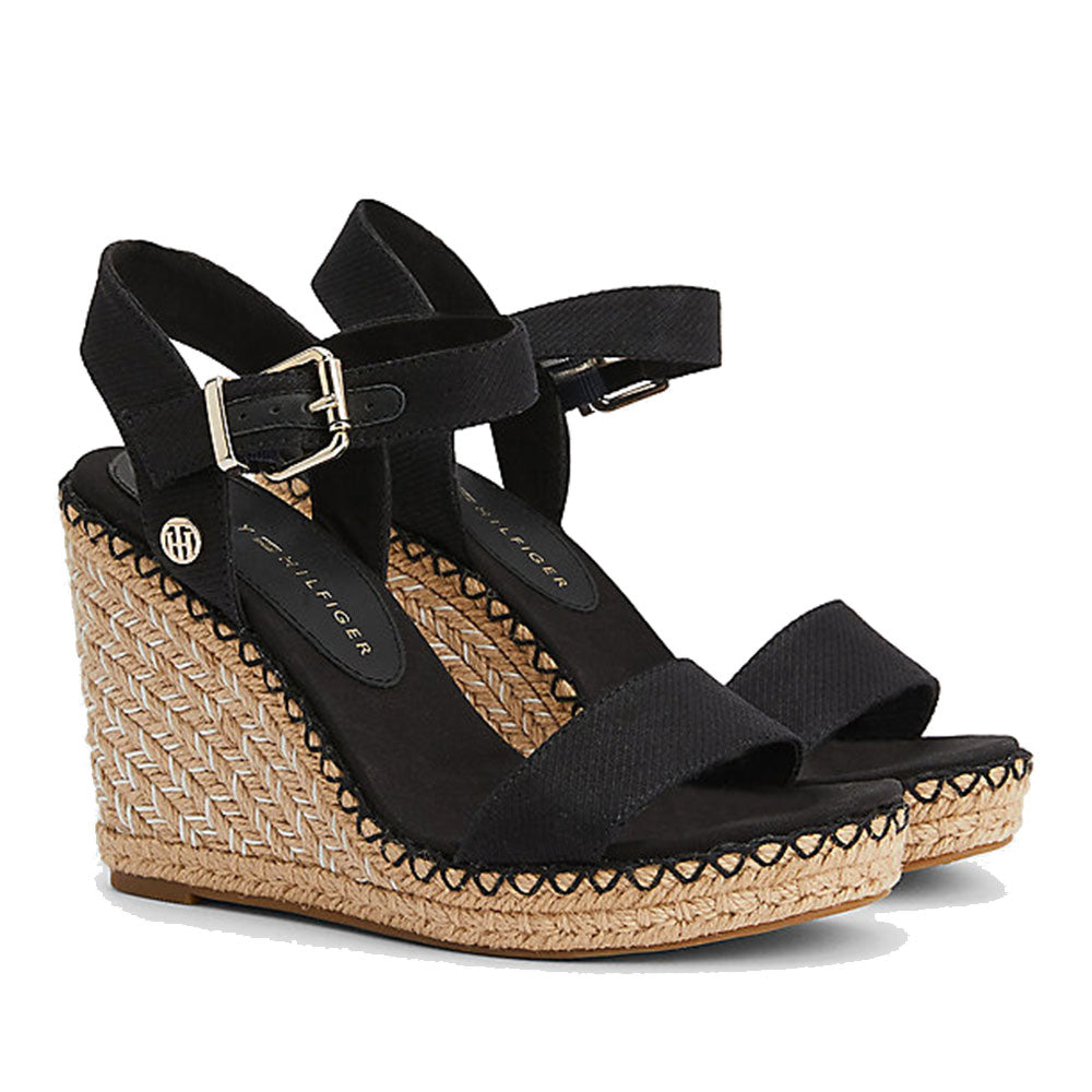 Sandali Donna Doppia Fascia TOMMY HILFIGER con Zeppa e Plateau Nero
