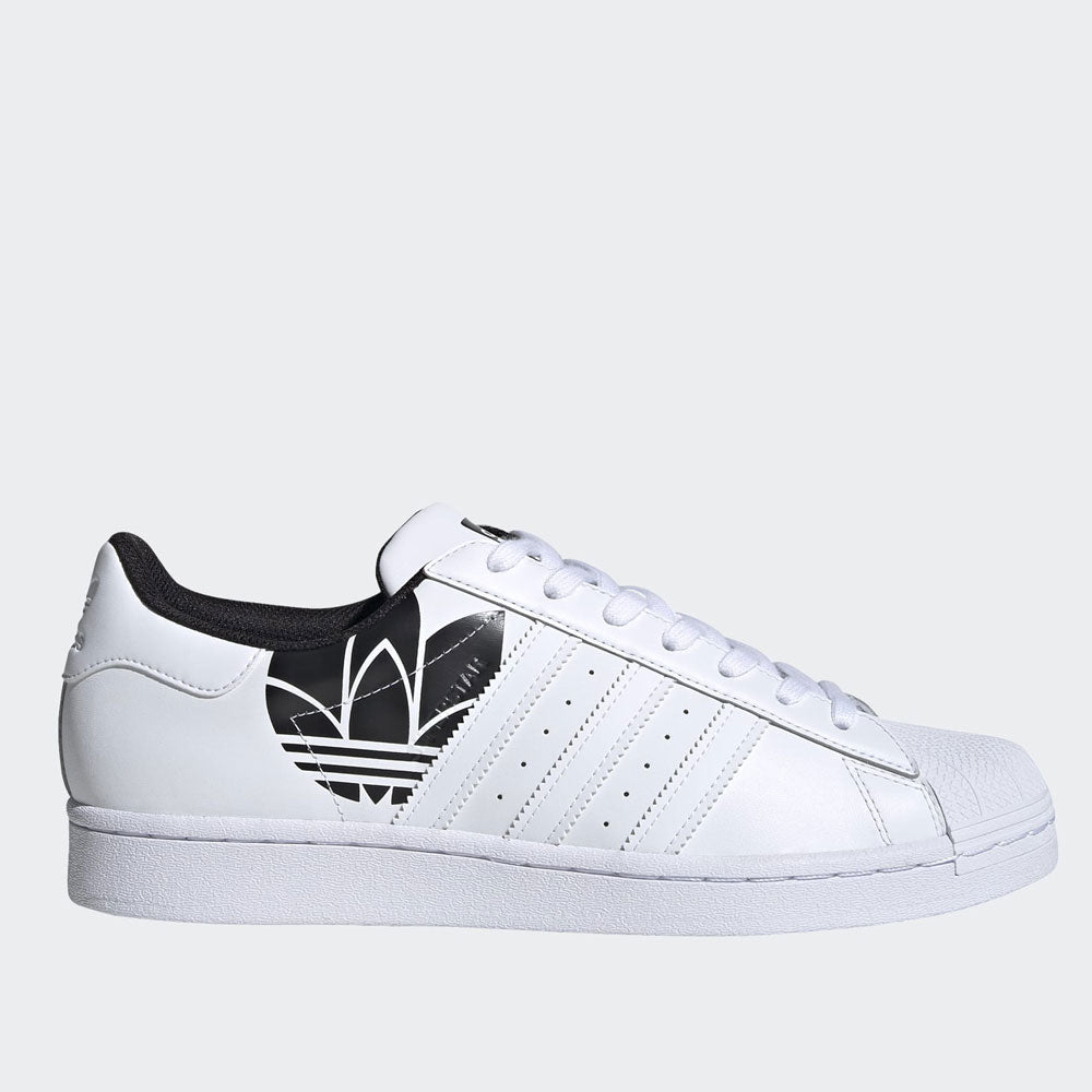 Scarpe Uomo ADIDAS Sneakers linea Superstar in Pelle Bianca con Maxi Logo Nero a sconto Cuoieriashop