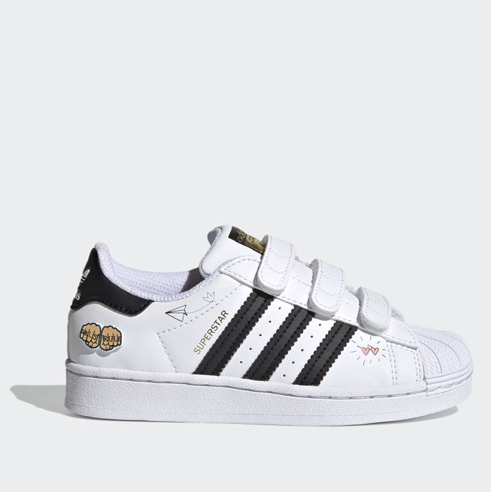 Scarpe Bambino ADIDAS Sneakers con Strappi linea Superstar CF C colore Bianco e Nero a sconto Cuoieriashop